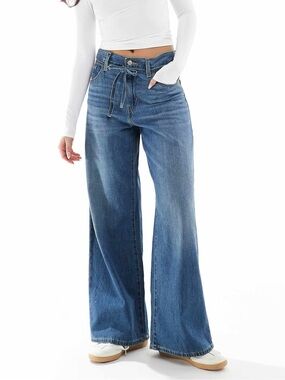 Levi's Premium Mid Blue Linen Blend XL Straight Loose Fit Jeans Sz 32 Indie Boho